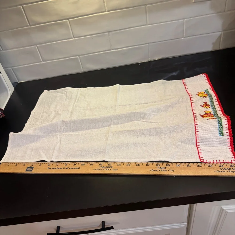 Handmade Tea Towel Home 16x25 White Cross Stitch Fish Scalloped Edge